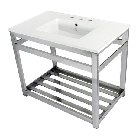 FAUCETURE VWP3722W8A1 37-Inch Ceramic Console Sink (8-Inch, 3-Hole), White/Polished Chrome VWP3722W8A1
